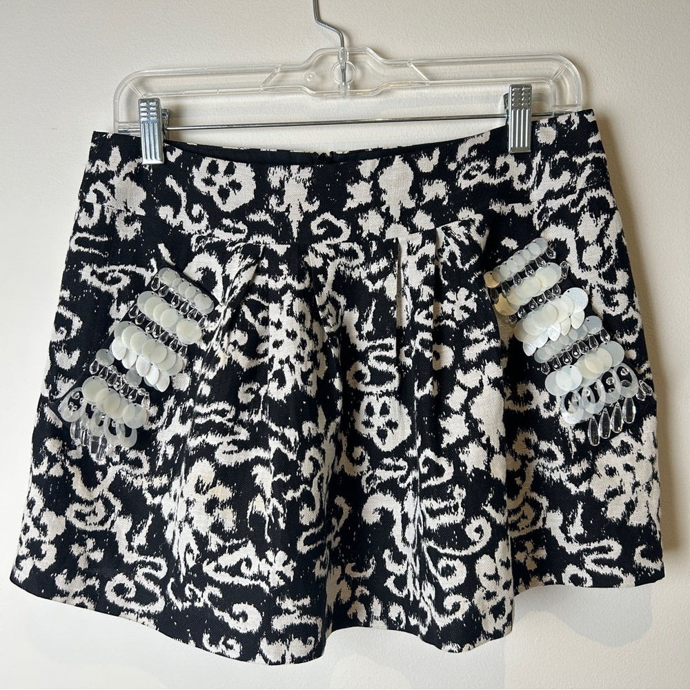 Nanette Lepore Silk & Linen Mini Skirt with Beads & Paillettes on Pockets Size 4